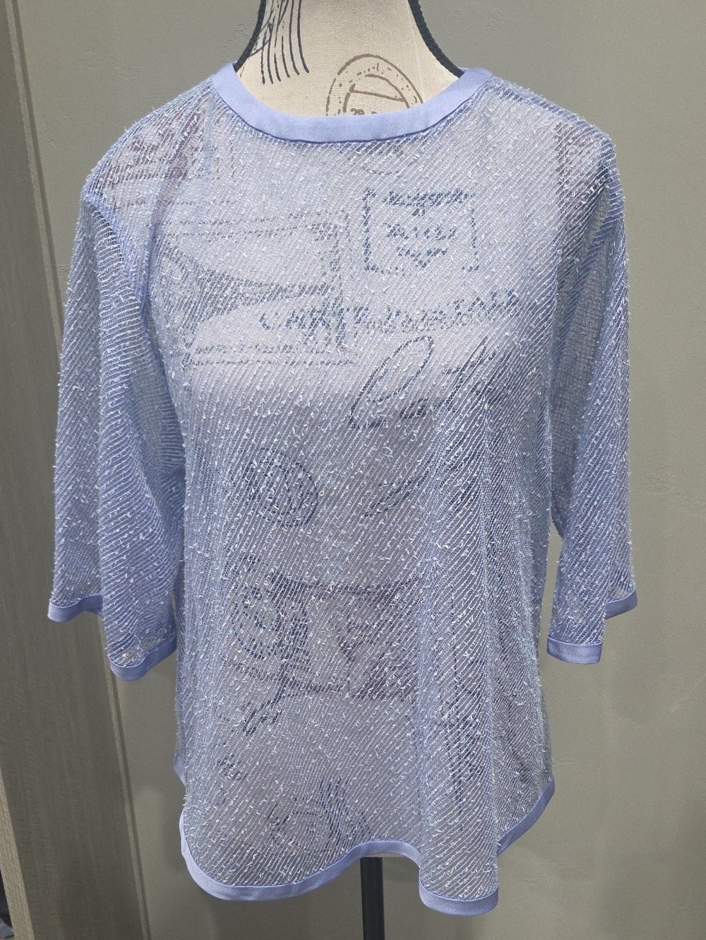 Country Road Light Blue Sheer Knit Short Sleeve Top